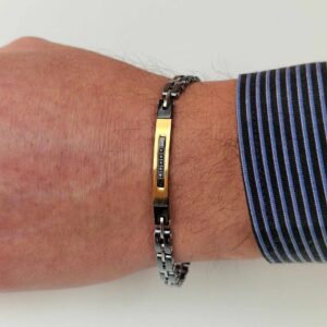 bracciale piastra nera e oro con punti luce