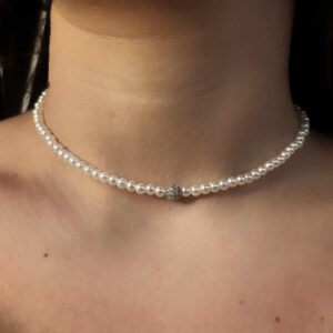 Collana girocollo perle piccole con sfera strass